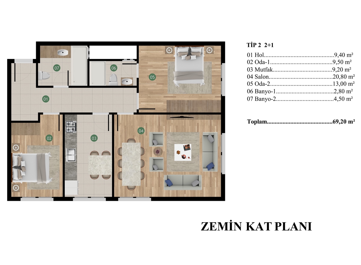 TEFKA Diamond 2+1 Kat Planı